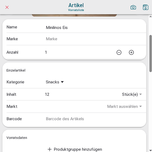 Bildschirmfoto der Web-App